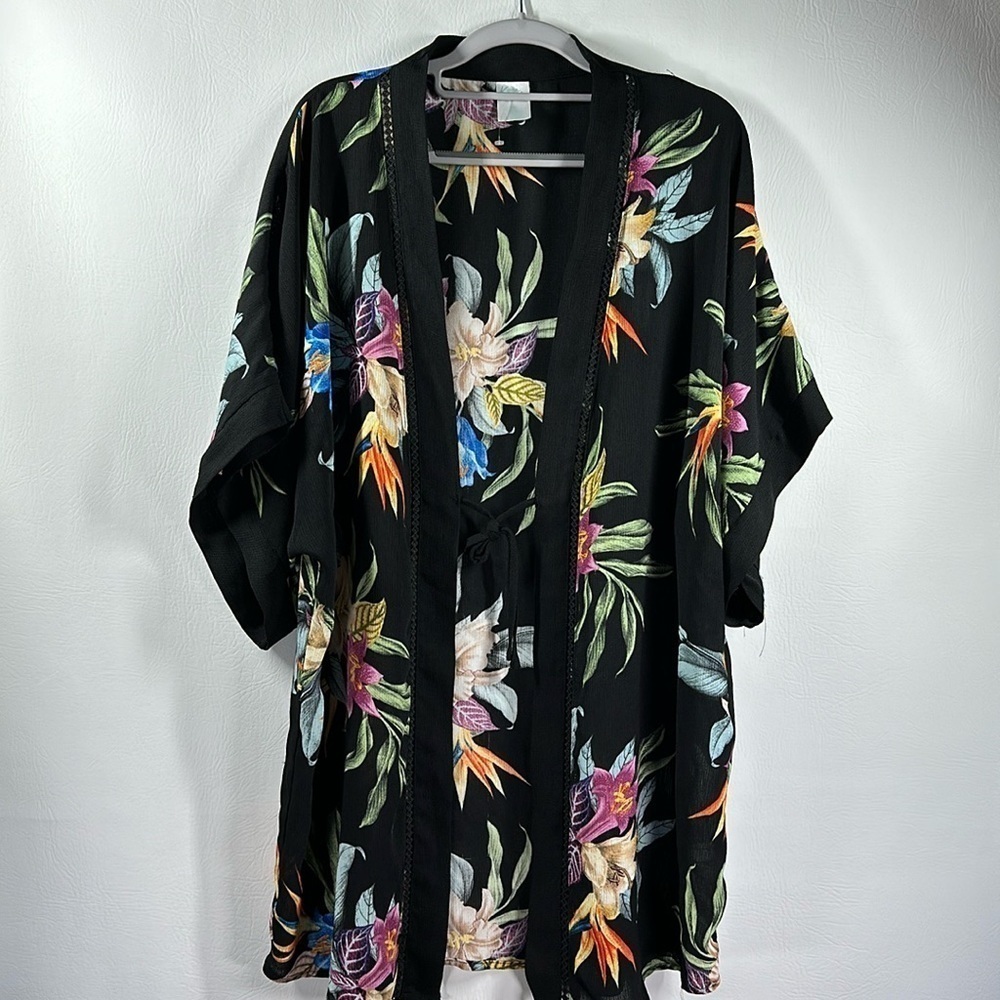 Kona Sol Short Sleeve Floral Swim Coverup, L/XL
